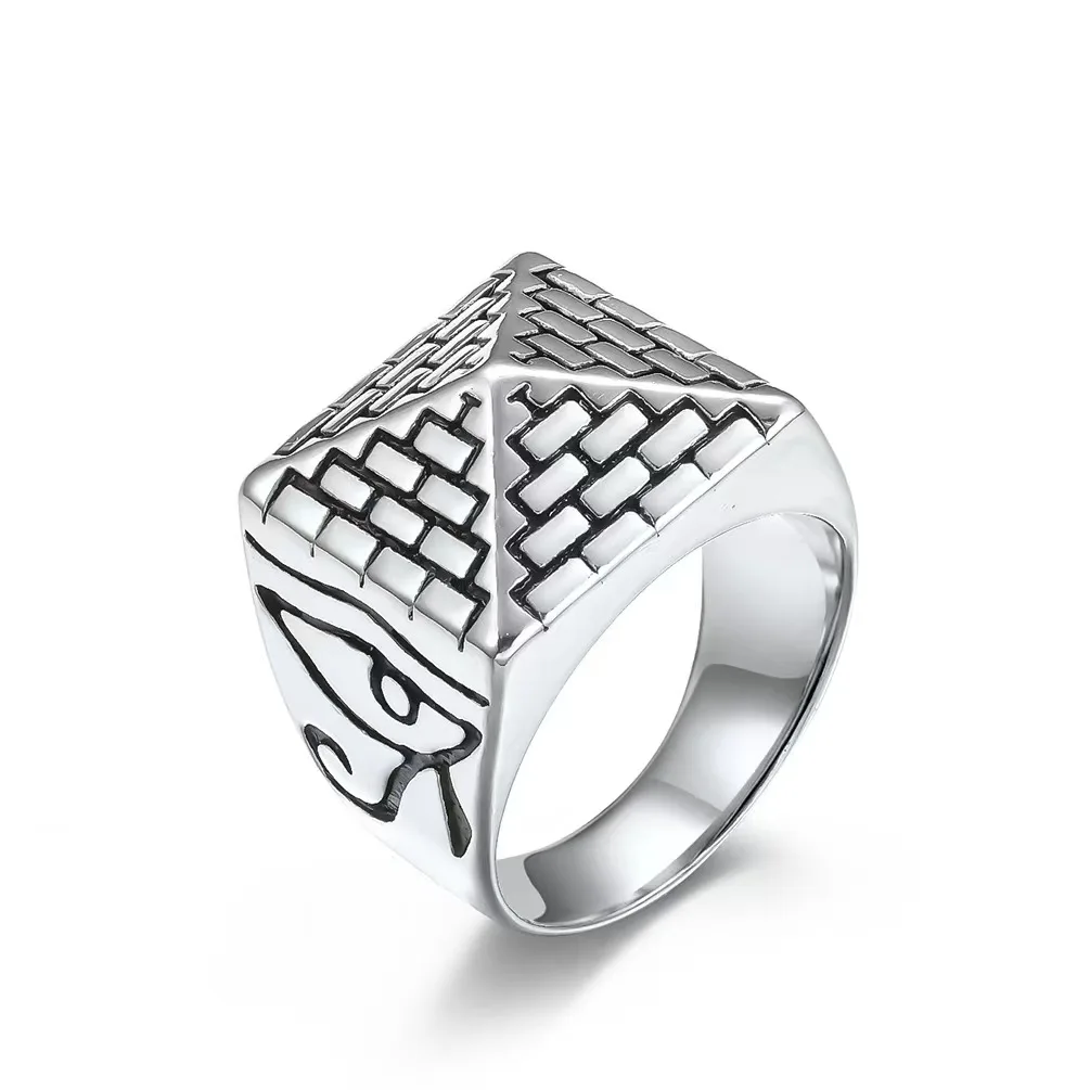 Stainless Steel Ancient Egyptian Pyramid Ring Pharaoh\'s Eye Ornament of Horus Middle East