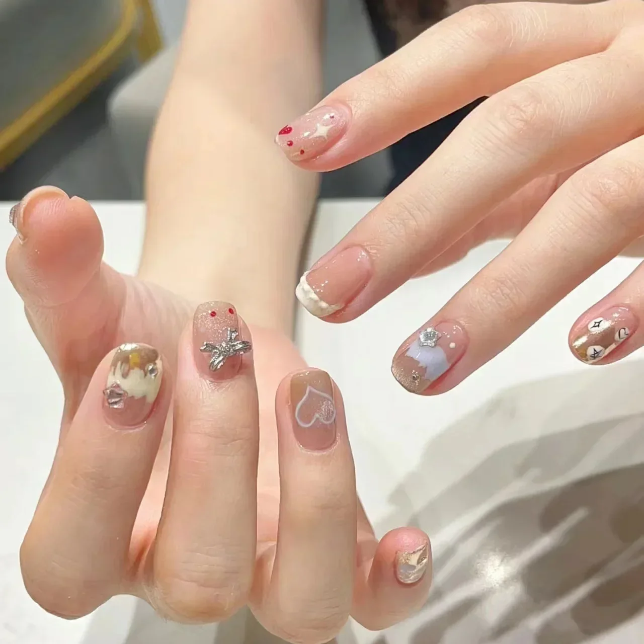 Uñas postizas con bordes de rayas de cebra, uñas postizas de ojo de gato con diamantes, prensa francesa corta, puntas de Arte de uñas de Ballet, 10 piezas