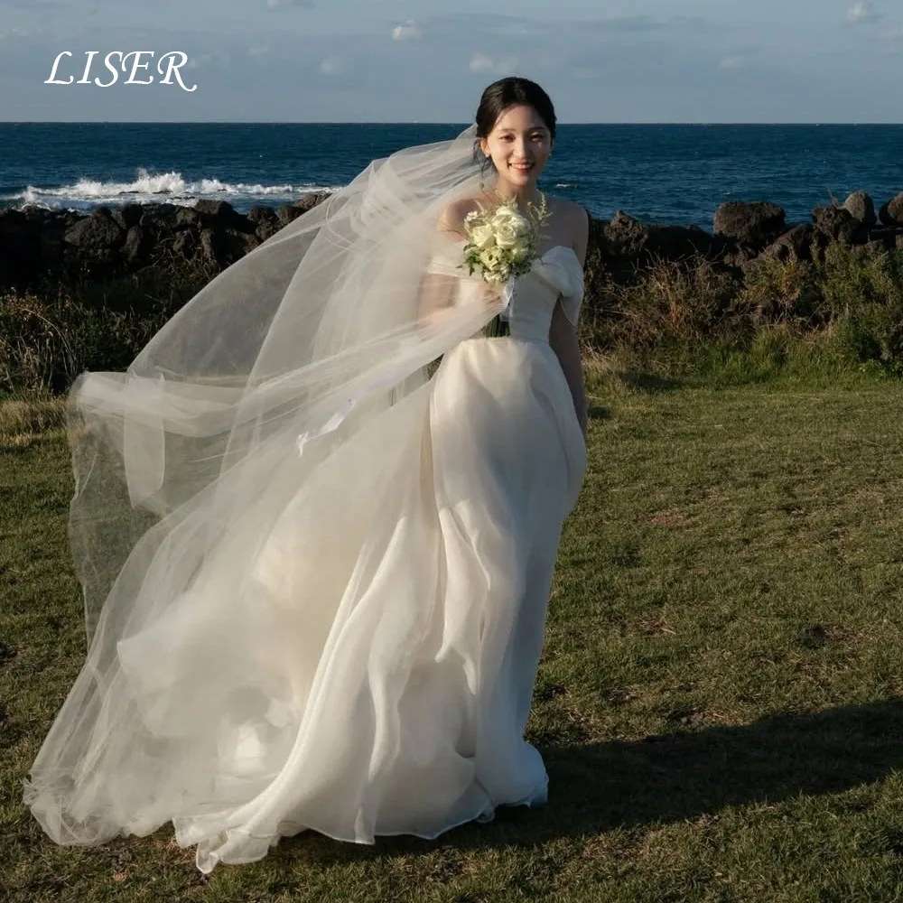 

Liser Off the Shoulder Korea Wedding Dresses Sweetheart Photo Shoot A-Line Soft Organza Bridal Gown Customized 웨딩드레스