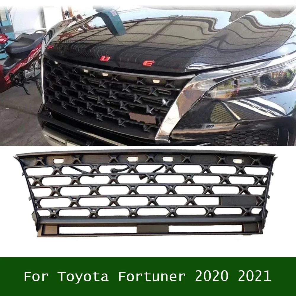 

Front Racing LED Grille Upper Bumper Grilles Auto Front Grill Mesh Mask Car Modified Racing Grills For Toyota Fortuner 2020 2021