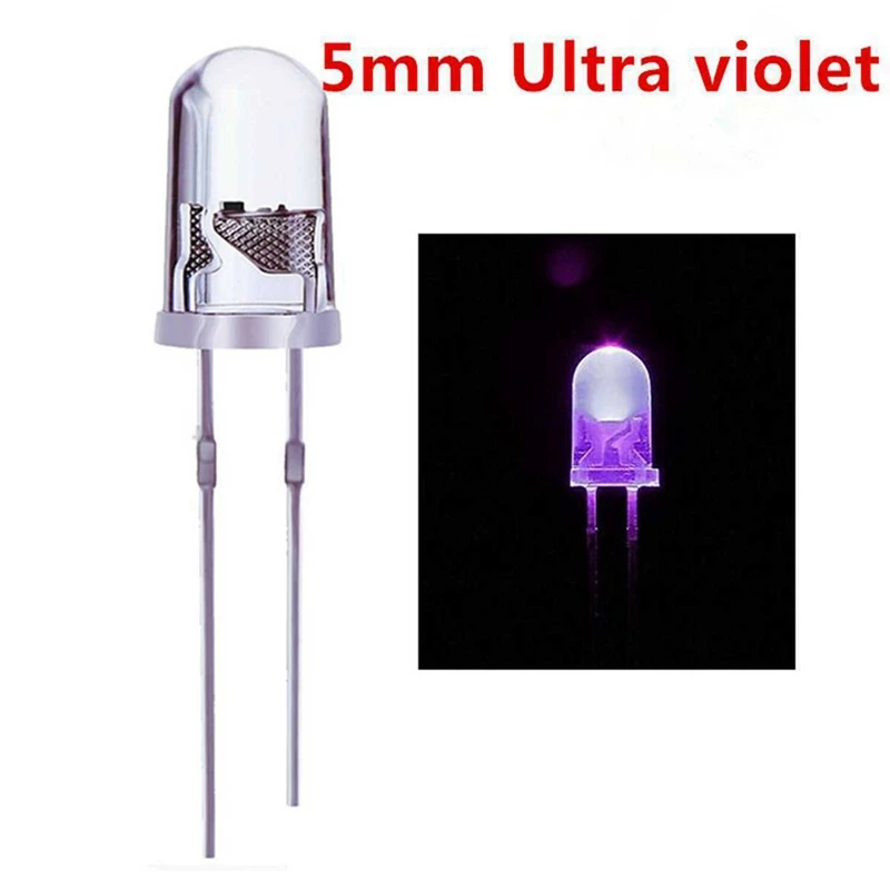 300Pcs/Lot 5Mm Round Purple Uv Led Diode Super Bright Water Clear Led Light Lamp Purple Color