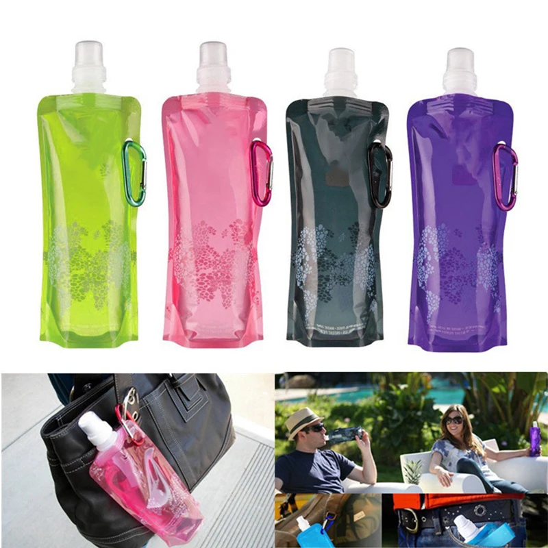 1Pc 480ML Portable Ultralight Foldable Water Bottle Water Bag Outdoor Sport Supplies Hiking Camping Soft Flask Water Bag