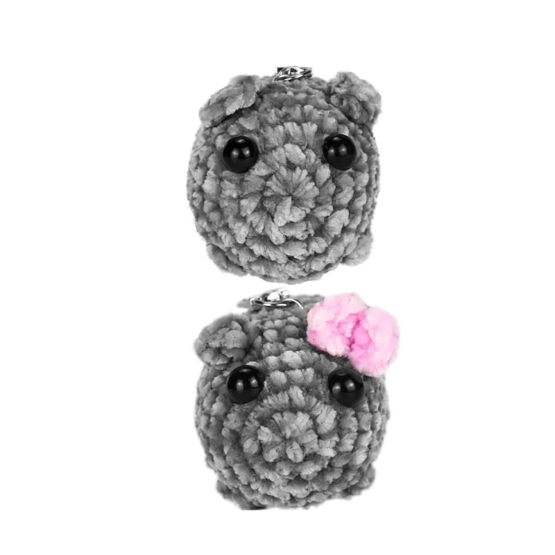 

2Pcs Hand Knitted Sad Hamster Keychain Animal Charm Keyring Accessory Unique Jewelry for Animal Lovers and Collectors