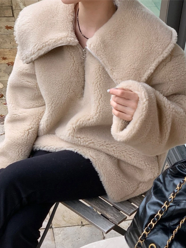 ラムファーフーディー Jaet レディース ルーズ ラジー スレ シュ  ウォーム f ジッパー コットンコート 上半身 無地 通勤 冬 ロングコート