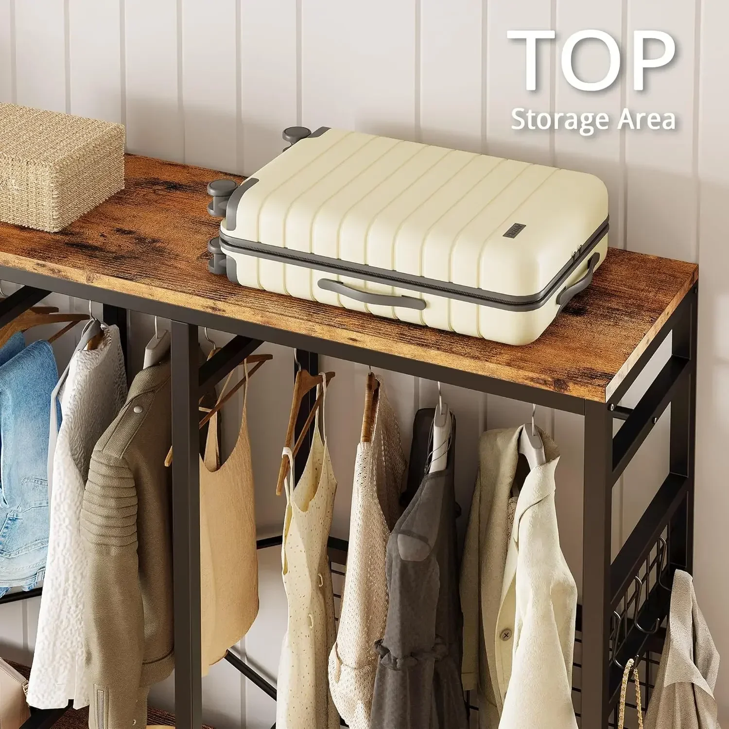 Garment Racks with Shelves 4 Drawers and 8 Hooks Heavy Duty Closet Organizer for Hanging Clothes, Freestanding Closet Wardrobe R