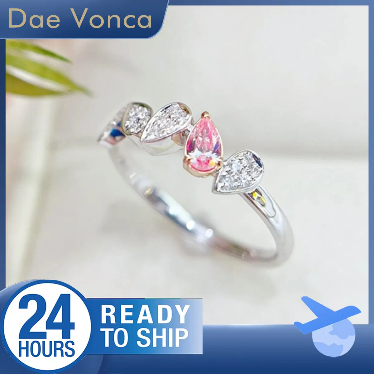Total 0.21ct Unique Multi Diamond Ring In 18K White Gold Pear Cut Pink and White Diamond Ring Natural Diamond Ring For Women