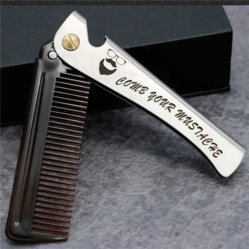 TAIGH-3 Pcs Black Men Folding Pocket Comb PP Teeth Detangling Hair Beard Comb Metal Handle Foldable Combing
