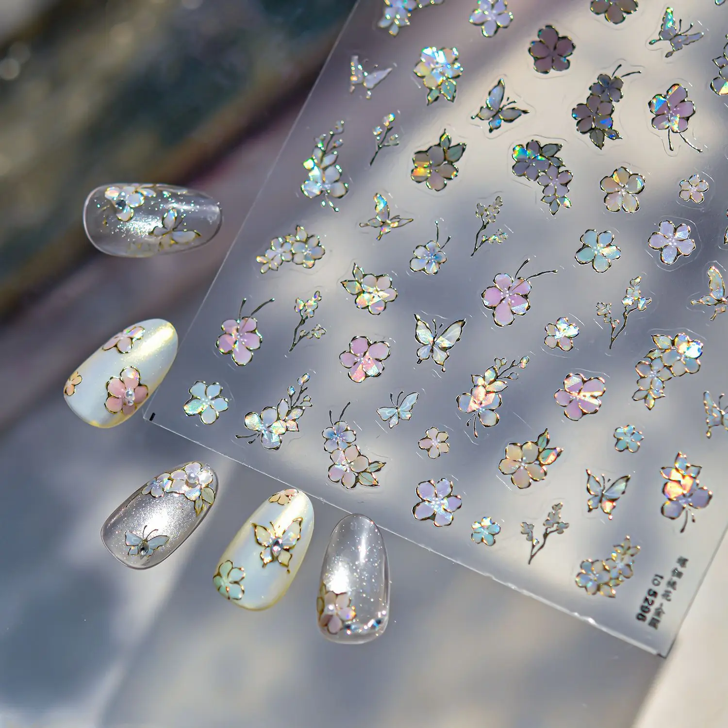 Mother-of-pearl Inlay Peach Blossom Magnolia Vase Flower Butterfly Window Antique Self Adhesive Nail Art Stickers Manicure Decal view 3