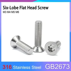 10/20/50pcs GB2673 A4 Marine Grade 316 Stainless Steel Six-Lobe Torx Flat Countersunk Head Screw Bolt M3 M4 M5 M6