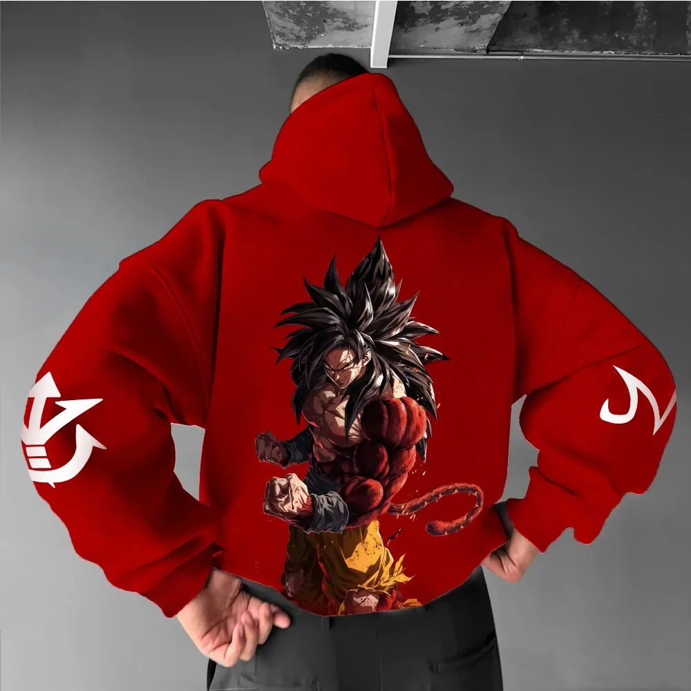 일본 드래곤 볼 손오공 프린트 유니섹스 애니메이션 후드티 남성 패션 풀오버 고품질 가을 및 겨울 스포츠 스웨터