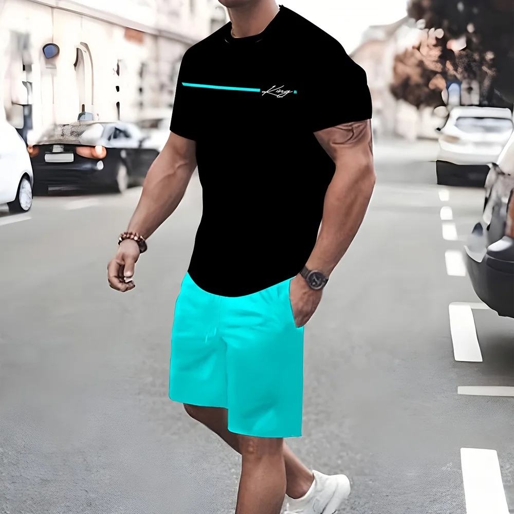 

2025 Summer Fashion T-shirt Shorts 2 Piece Set Outdoor Casual Men's Short Sleeve T-shirts Outfits Clothing Beach Shorts Suits