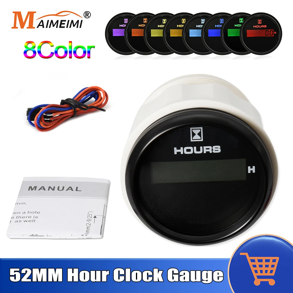 

Waterproof Hourmeter 52mm Digital LCD Hourmeter Engine Hour Gauge 8 Colors Backlight Universal 9-32V For Car Boat Yacht Marine