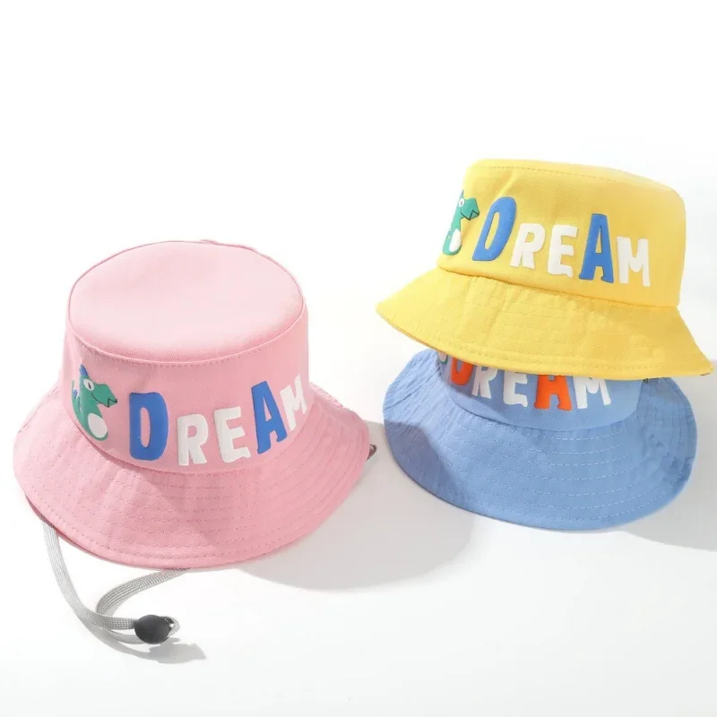 

Spring Autumn Kids Bucket Hat Candy Color Letter Print Bucket Caps with String Newborn Baby Toddler Child Sun Hat Fisherman Caps