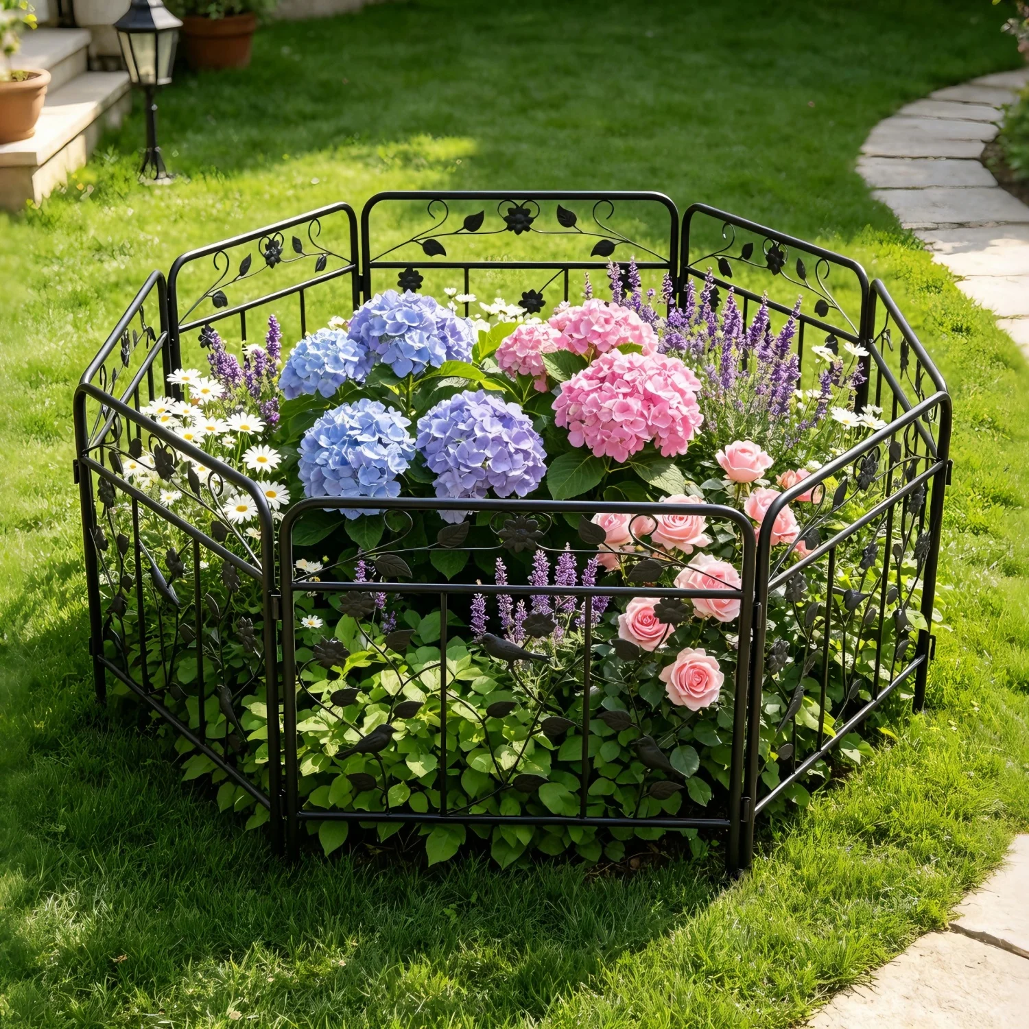 6pcs Metal Garden Fence Panels Black Decorative Flower Bed Border Edging with Ground Stakes, 22.64 x 30.12in Each