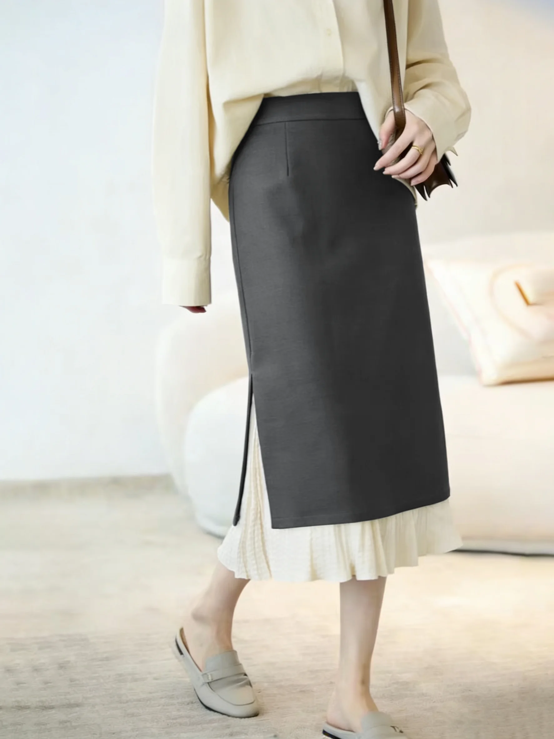 

Женская юбка прямого кроя ey adient, весна 2026, повседневная, с высокой талией, А-силуэт, из полиэстеровой смеси, с дизайнерскими вставками