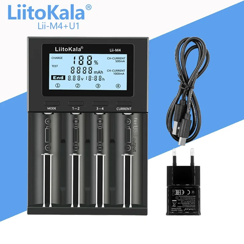 

1-5PCS LiitoKala Lii-M4+U1 18650 Smart Charger LCD Display For 26650 21700 32650 20700 16340 CR123A 18500 AA AAA Battery