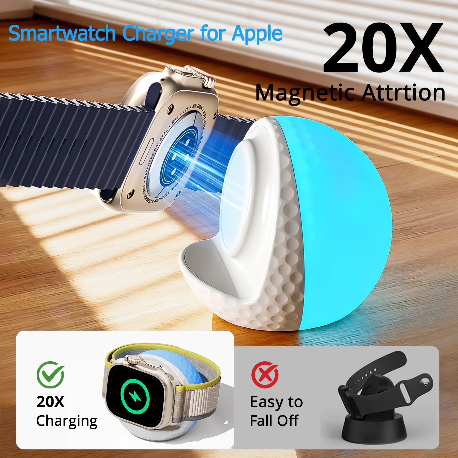 Smartwatch RGB Light Wireless Charger Stand for Apple Watch Series 11 10 9 8 7 6 5 4 3 2 1 SE/SE 2 Ultra 3/2 Fast Charging Dock