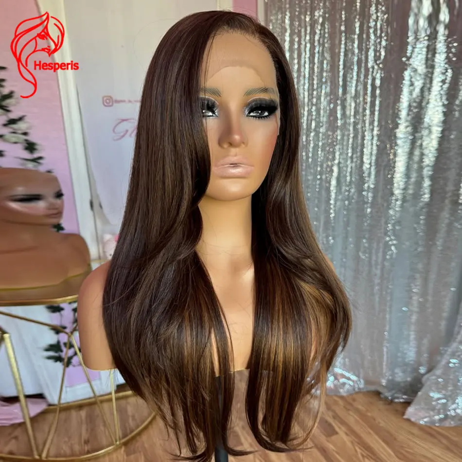 Hesperis Ombre Brown Human Hair Straight Lace Front Wigs Glueless Highlight Blonde 13x6 Colored Lace Wigs For Women Side Part