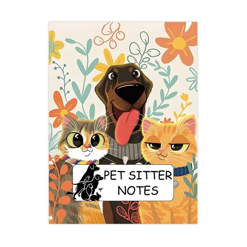ABKS-Cartoon Petsitter Diary Book Cute Pets Daily Information Note Book For Dogs Cats Little Pets Lovers Accessories