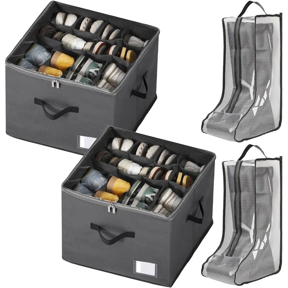 

Foldable Shoe Storage Bag for 26-30 Pairs - Dustproof, Clear Cover, Reinforced Handles, Ideal for Home and Travel