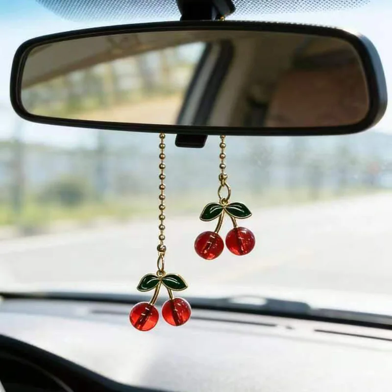 Auto-Rückspiegel-Anhänger in Kirschform, niedliche Auto-Innenausstattung, Geschenke für Frauen, Dekoration, hängende Ornamente, Geschenke – Detail 1