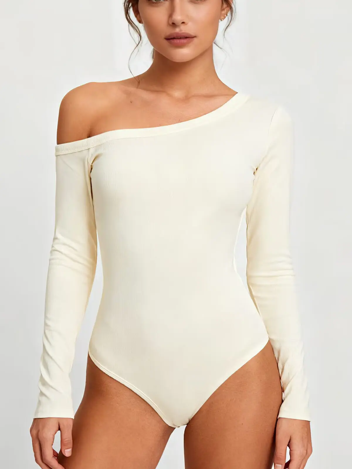 Sexy épicé fille Sle longue Sve Onesie vêtements intérieurs couleur Pure minceur couche de Base irt oulder conception trajet Tube droit