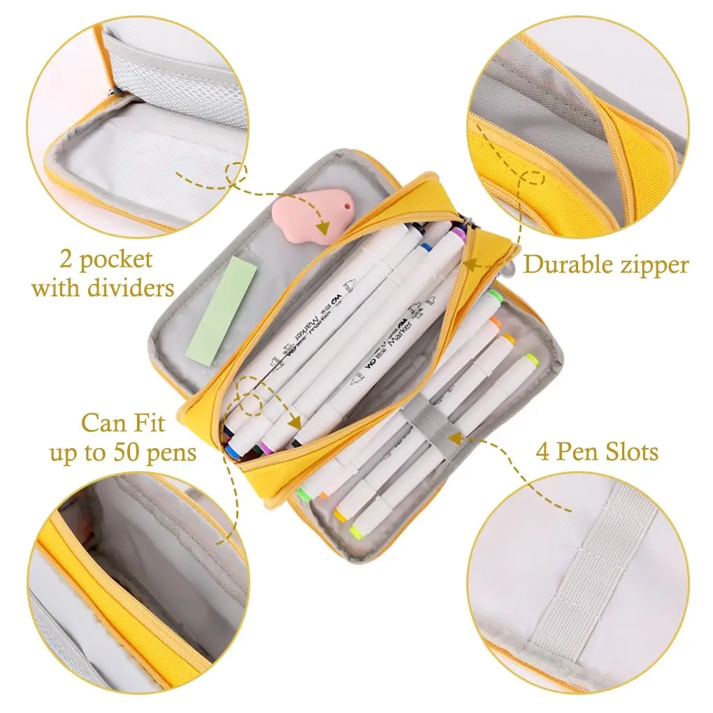Pencil Case Large Space Storage 3 Compartment Pouch Double Side Opened Student Stationery Desk Organizer School Supplies view 5