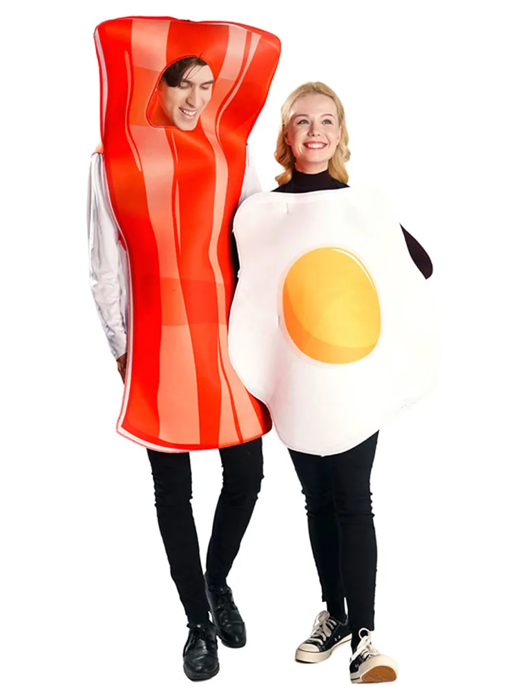 

loween Couple Sle Bacon Egg Par Performance Funny Food Par Costume Polyester Material Ethnic Stage Performance Clothes
