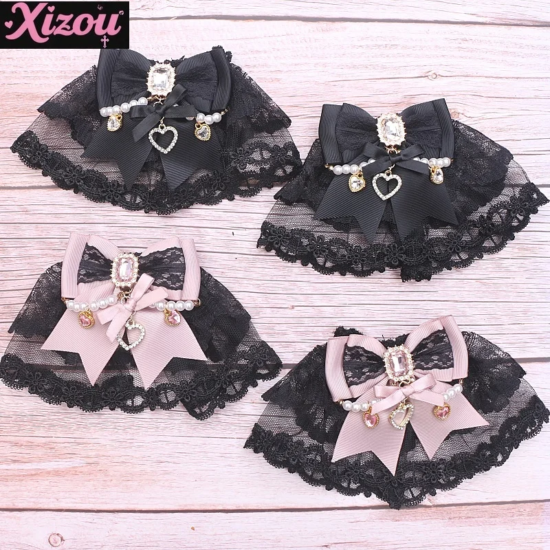 日本のマイニングシリーズ量産ジュエリー甘い弓ストリングパールフラワーウェディングレースハンドスリーブ女性のロリータアクセサリー