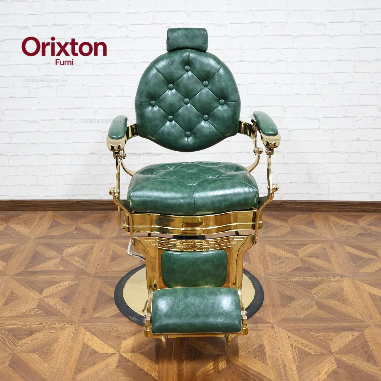 360° Rotatable Hydraulic Barber Chair - Reclining Professional Green Salon Furniture for Barbershops