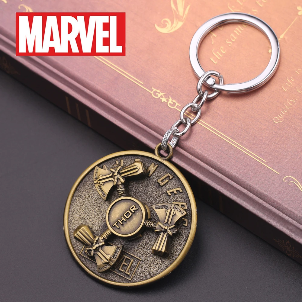 Marvel Thor Stormbreaker Pendant Rotatable Keychain Vintage Bronze Metal Superhero Keyring for Backpack Accessory Toy Gifts