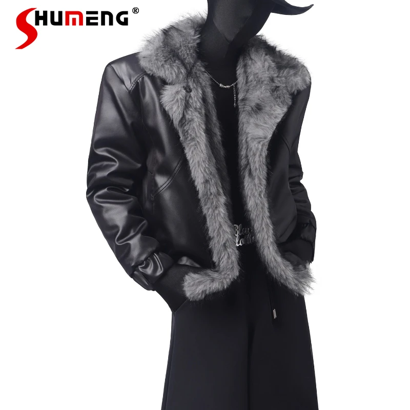 

Men's 2025 Autumn New Trendy High-End Parkas Faux Fur Collar Splicing Chic Double-sided Wear Parkas Long Sleeve Handsome Coats
