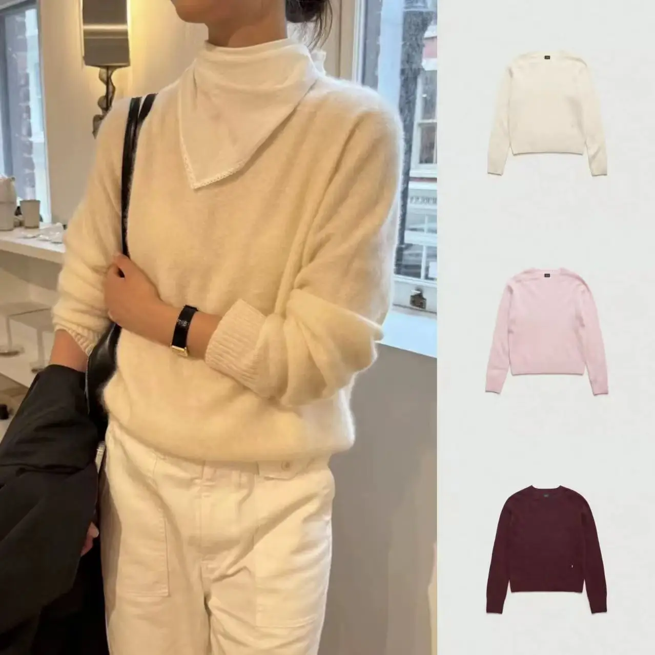 

Loose Knitted Bear Velvet round Ne Boting Sweater Casual Sle Pure Color Long Sve Regular Fit Autumn Winter Women's Top