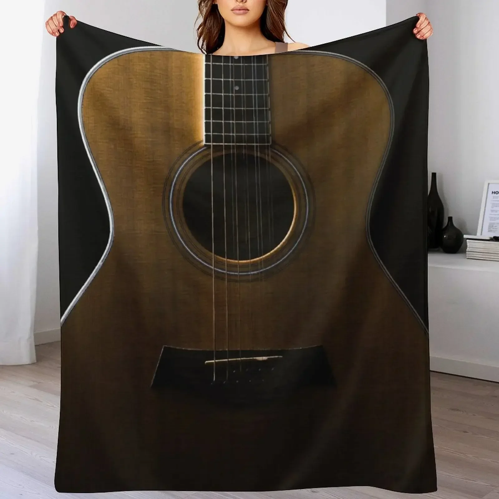 Acoustic guitar on black background Throw Blanket Designers Soft Plaid Blankets