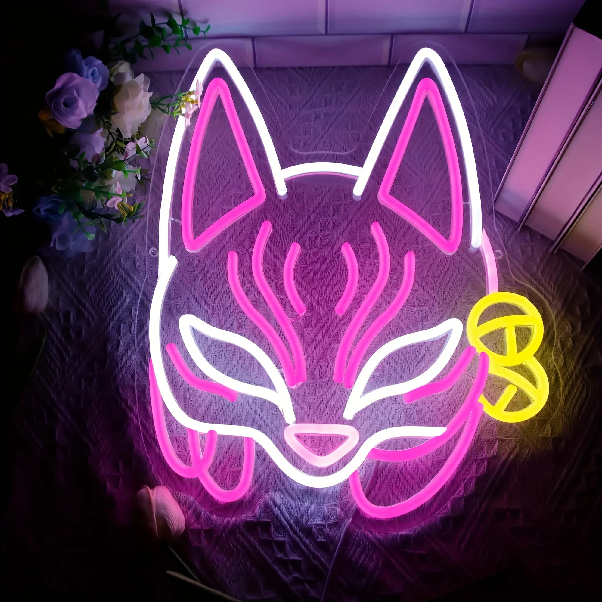 Fox Mask Neon Sign, LED Neon Light Signs, Dimmable Alien Spaceship Led Signs for Bedroom, Light Signs for Bar  Game Room，gifts