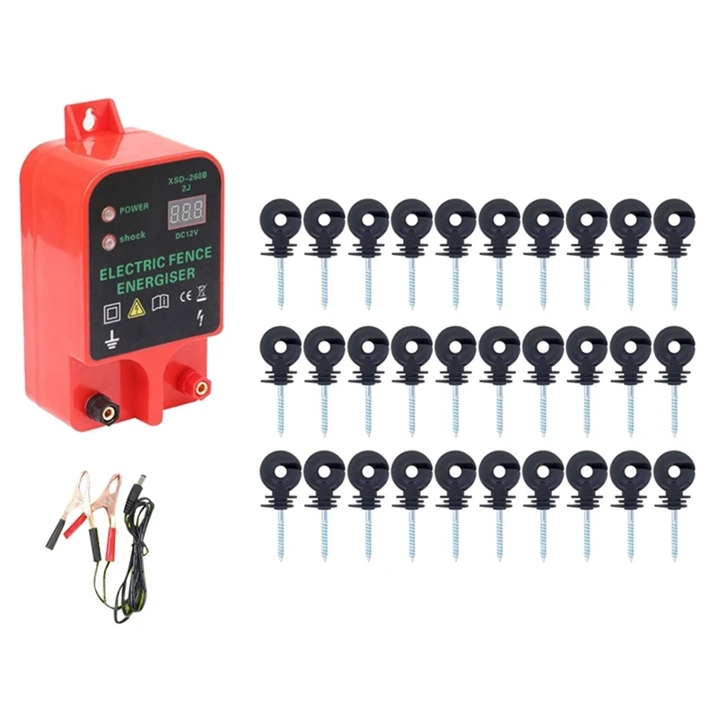 10KM Electric Fence Livestock High Voltage Pulse Controller Waterproof LCD Display Electric Fence Insulators Easy To Use EU Plug