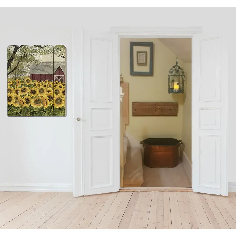 Sunshine Wood Picket Fence Wall Art Print Vibrant Landscape Painting Rustic Farmhouse Decor for Living Room Bedroom Kitchen