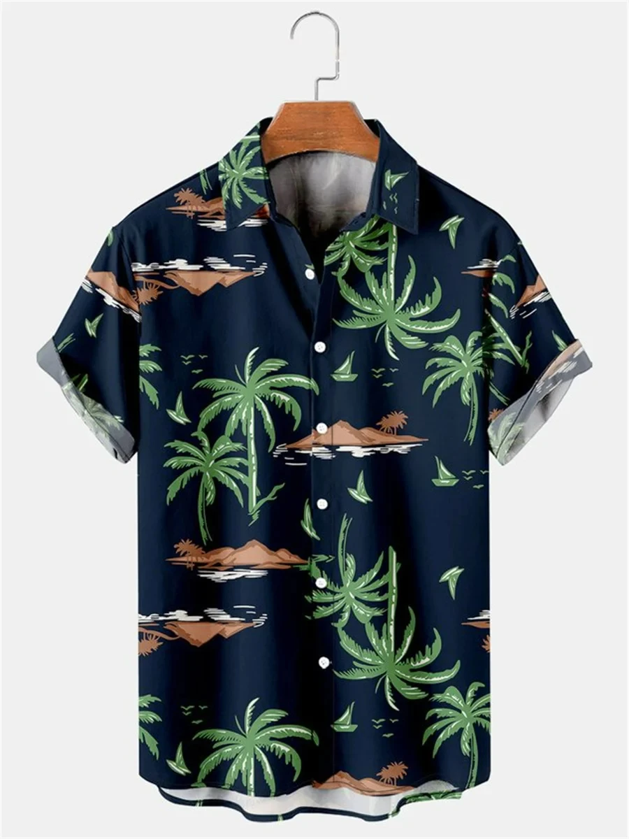 Men\'s Seaside Casual Tropical Plant Fun Print Women\'s Shirt Pattern Design Short Sleeve Shirt Button Up Fashion Top