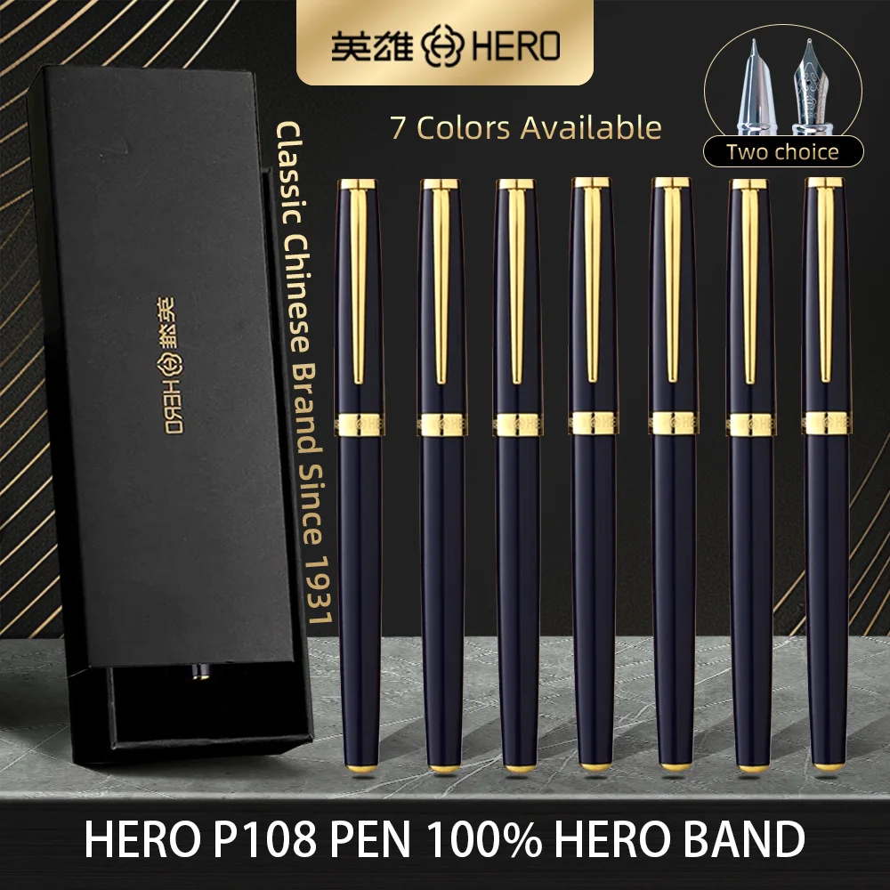 

Fountain Pen Set Colorful Iridium Nib 0.5mm for Student Writing Practice Gift Box Hero Brand P108 School Office Supply