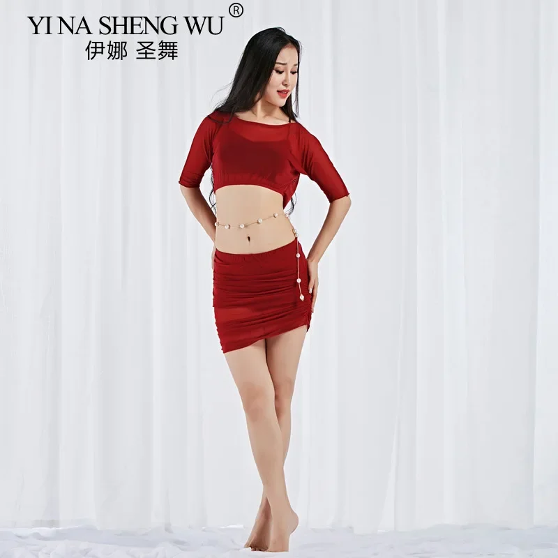 

Костюм для танца живота, тренировочный комплект, сексуальный топ и короткая юбка, женский костюм для восточного танца, тренировочная одежда для выступлений, профессиональная одежда