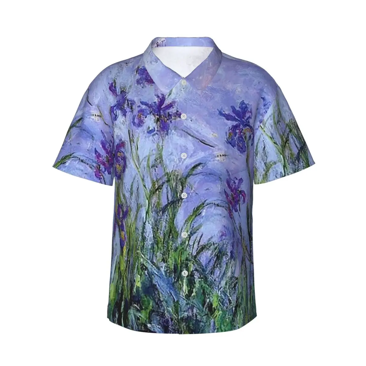 

Claude Monet Lilac Irises 191 Men's Shirts Hawaiian Short Sleeve Shirt Funny Button Tops for Summer Beach