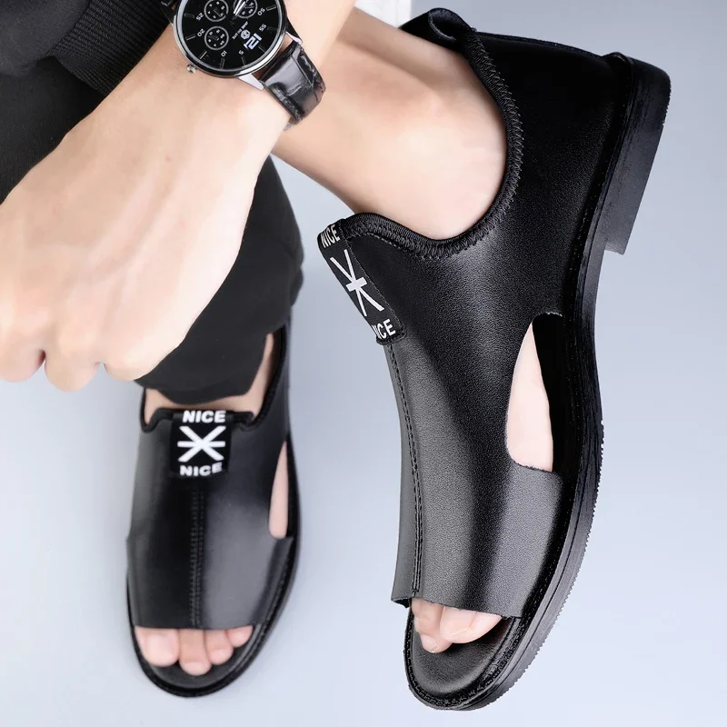 

Summer Men's Sandals Genuine Leather Sandals Men Beach Shoes Sandals Men Casual Shoes Black New Shoes