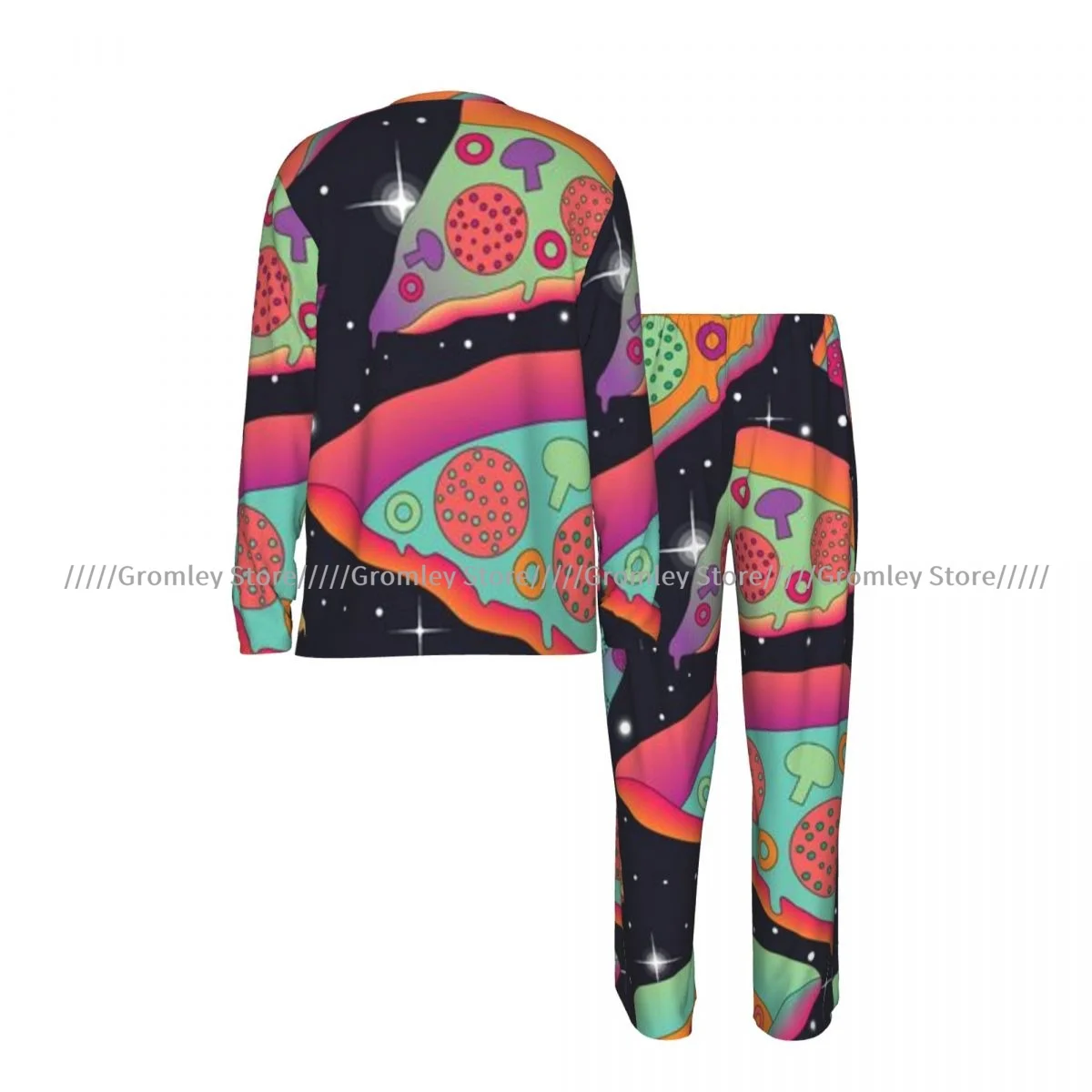Men's Pajamas Set Colorful Pizza Long Sleeve Top & Long Pants Sleep Set