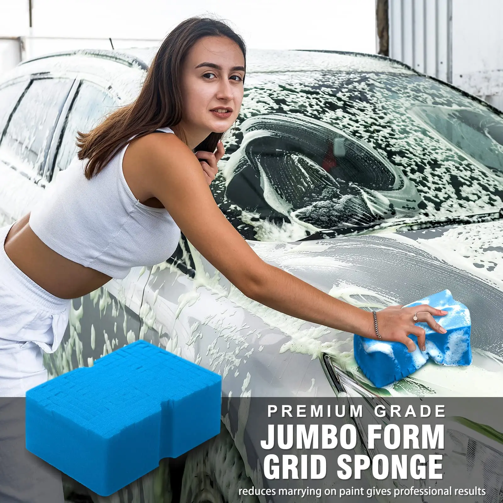 Car Wash Sponge Large Cross Cut Soft Foam Grid Super Absorbent Sponge Easy Grip Non Scratch Car Cleaning Tools Auto Accessories