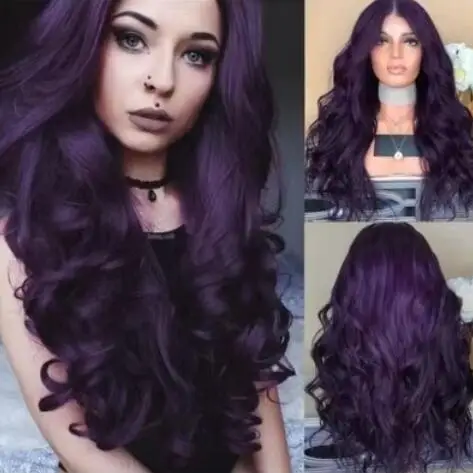 Long Purple Cosplay Wigs Halloween Costumes Women Long Wavy Womans Color Synthetic Hairs Natural Party Wigs