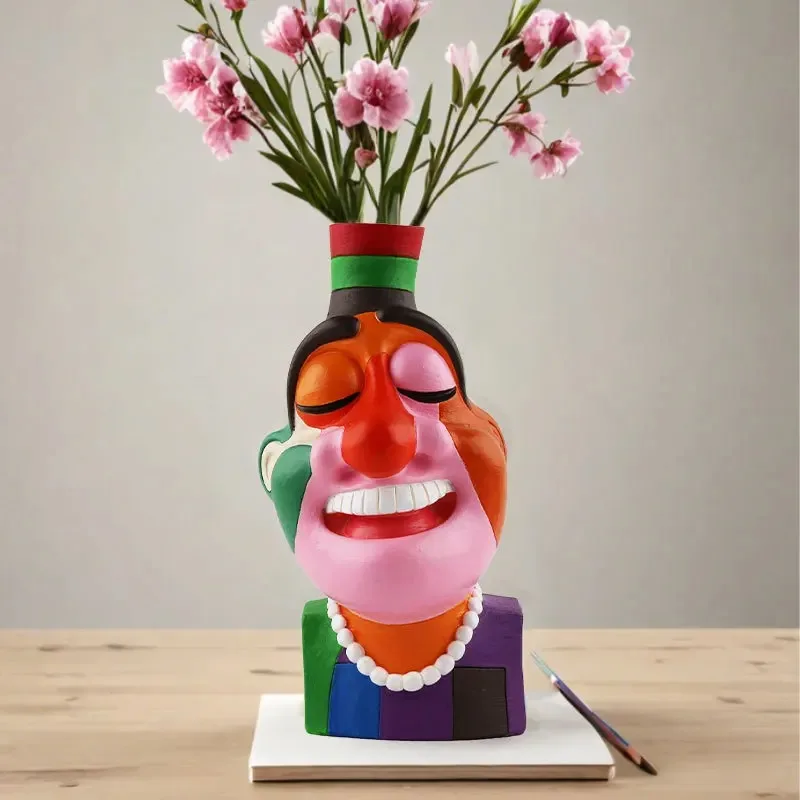 

Creative Clown Vase Flowers Simulated Flower Arrangement Home Decoration Vase Resin Craft Ornaments