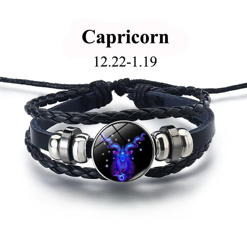 Pulsera trenzada, brazalete de astrología ajustable, pulsera del zodiaco, pulsera de constelaciones de cuero para regalo informal