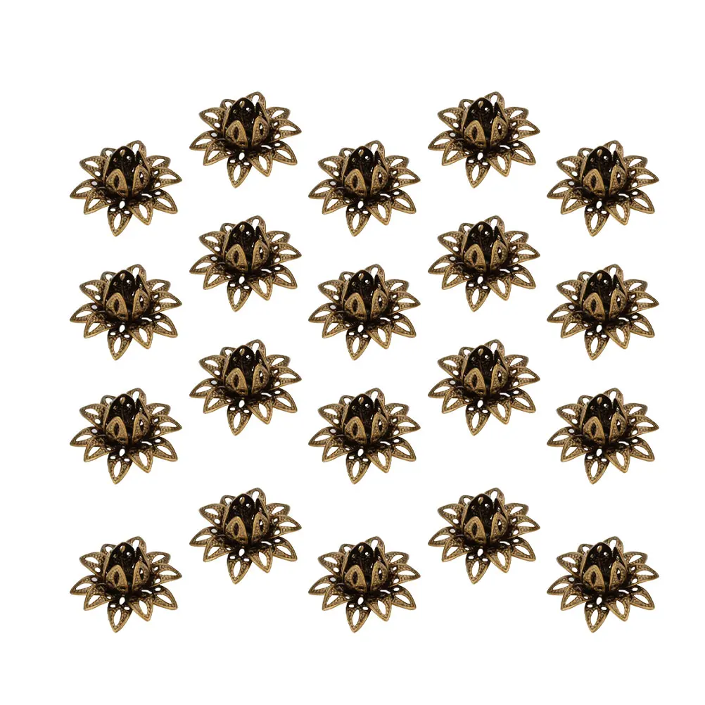 

20pcs Lotus Flower Bead Caps Metal End Caps for DIY Jewelry Making Necklace Bracelet Charms Accessories Craft Supplies