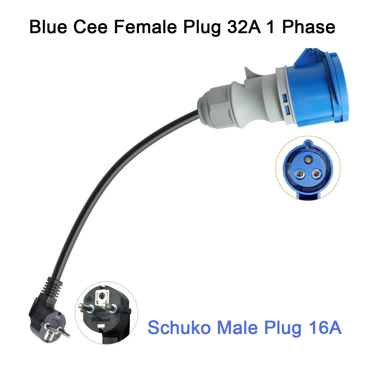 

NTO Blue CEE Female Power Plug 3 Holes Socket to Schuko 2 Pin Adapter Type 2 EV Charger