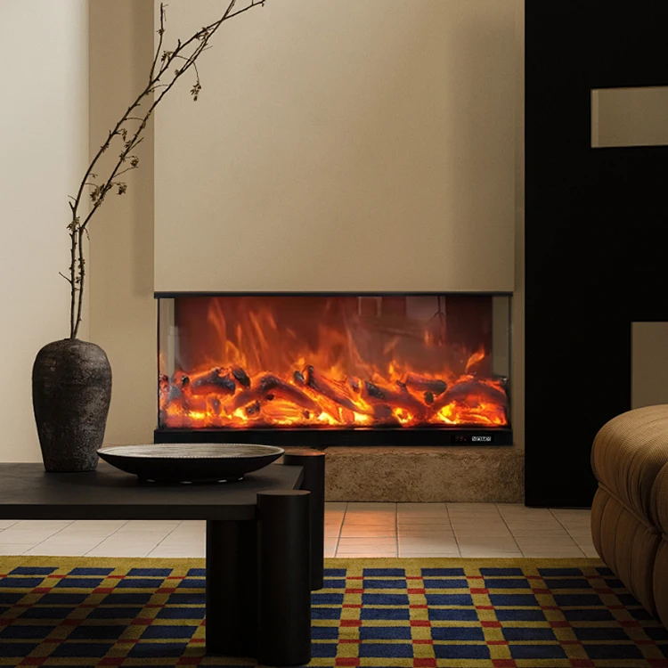 

Трехсторонний многофункциональный декоративный многопламенный меняющий цвет с подогревом и 6-цветной светодиодной подсветкой, электронный камин